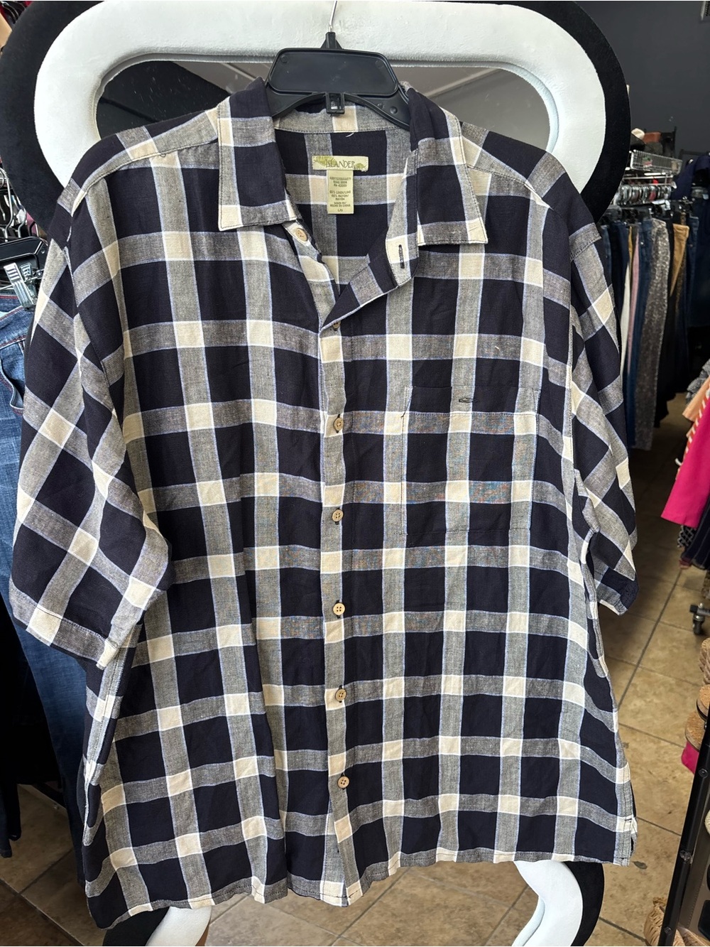 Islander black and Cream Plaid Short-Sleeve Button-Up Shirt